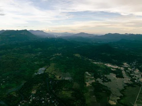 Rice Fields and Mountain at Dusk - Tropical Landscape Fotos Stock