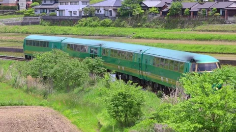 Rice fields and a train in Yufuin (Yufuin, Yufu City, Oita Prefecture) Stock Footage 341953163