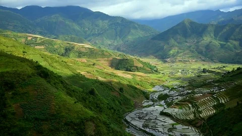 Rice fields on terraced of Sapa (Sa Pa), Vietnam. Stock Footage 77490368