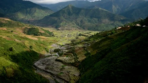 Rice fields on terraced of Sapa (Sa Pa), Vietnam. Stock Footage 77490395