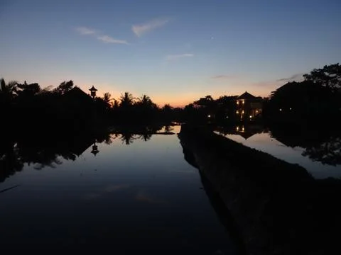 Rice fields water reflections after sunset Stock-Fotos