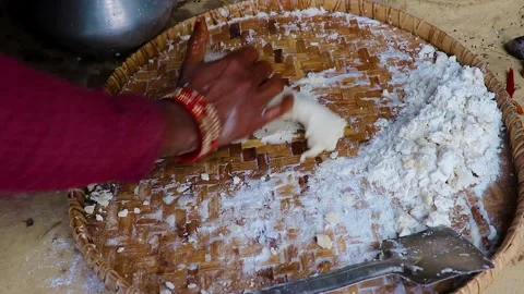 Rice floor bread making in traditional way at wood plat from different angle 動画素材 235196334
