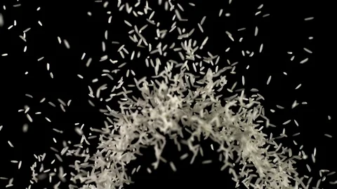 Rice grains bouncing on black background. Cereal long seeds flies in slow motion Stock Footage 105852145