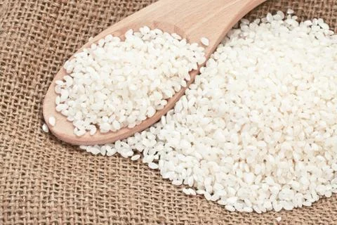 Rice handful on a sacking Stock Photos