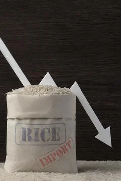Rice import. Decrease in imports of rice and grain crops. World food crisis Stockfoto's