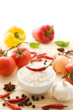 Rice with ingredients Stock Photos