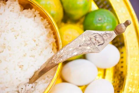 Rice with ladle Stock Photos