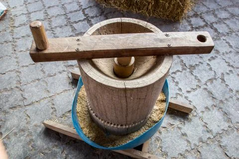 Rice milling machine ,using human power Stock Photos