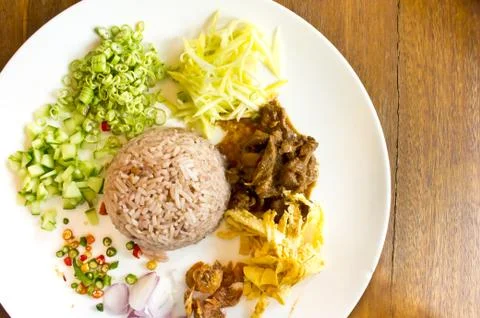 Rice mixed with shrimp paste Stock Photos