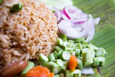 Rice mixed with shrimp paste Stock Photos