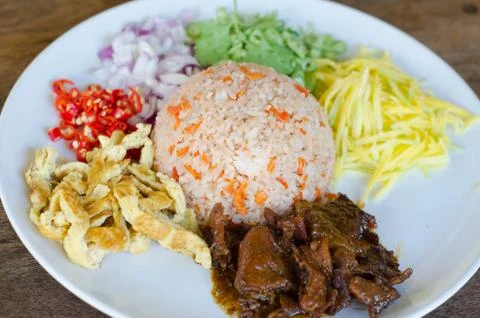 Rice mixed with shrimp paste Stock Photos