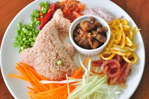 Rice mixed with shrimp paste Stock Photos