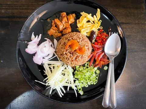 Rice Mixed with Shrimp paste on the table Stock Photos