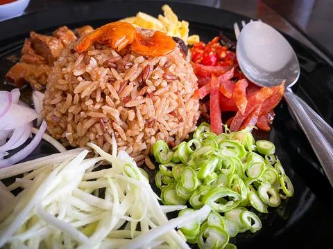 Rice Mixed with Shrimp paste on the table Stock Photos