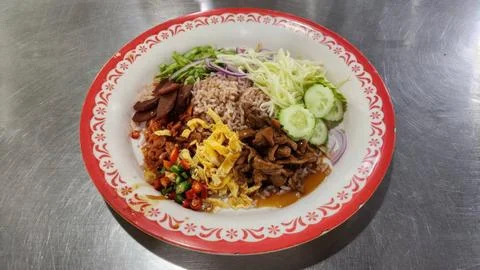 Rice mixed with Shrimp Paste. Thai Food. Stock Photos