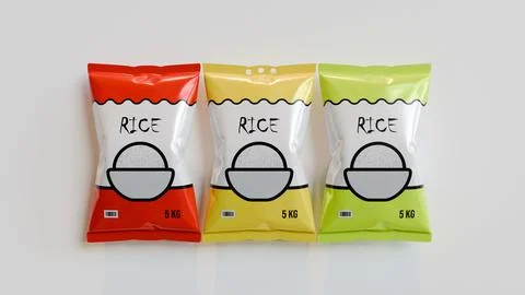 Rice packaging 3d illustration background Stock Illustration