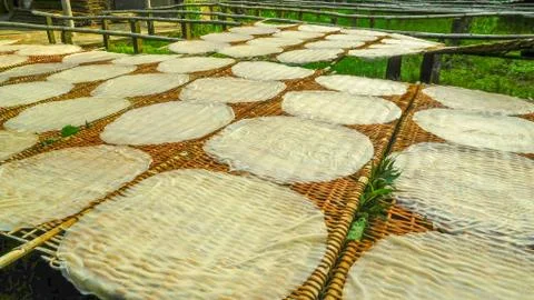 Rice Paper Drying In the Sun Stock Photos
