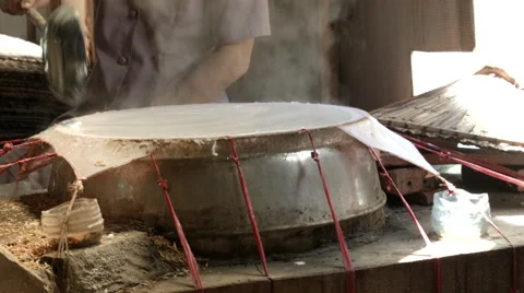 Rice paper making in Vietnam Stock Footage 48152920