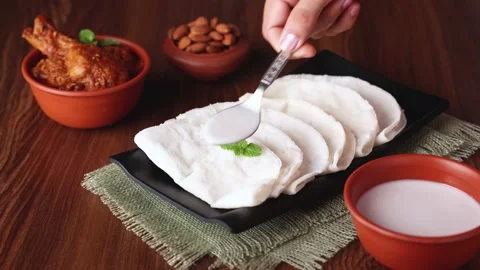 Rice Pathiri pathir flat bread spicy chi... | Stock Video | Pond5