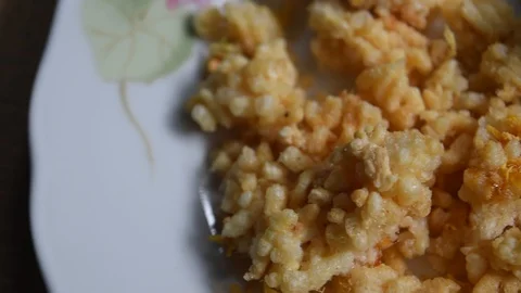 Rice pilaf with roasted dried meat ham fast food Stock Footage 90785372