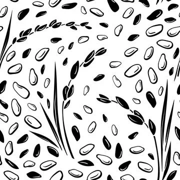 Rice plant, grain. Vector seamless pattern. Doodle Stock Illustration