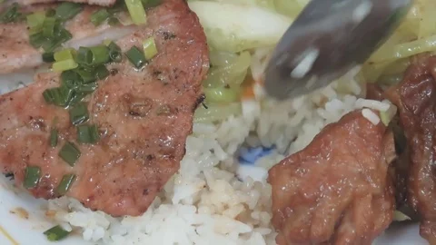 Rice with pork Stock Footage 70374243