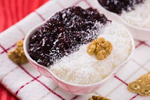 Rice Pudding and Strawberry Jam Stock Photos