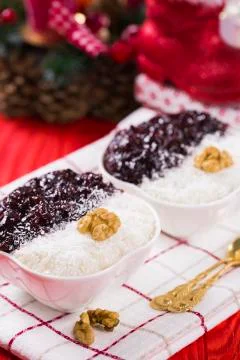 Rice Pudding and Strawberry Jam Stock Photos