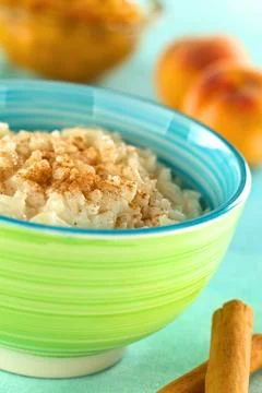 Rice pudding with cinnamon Stock Photos