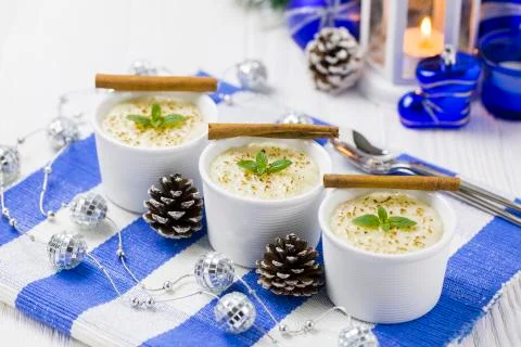 Rice Pudding with Cinnamon Stock Photos