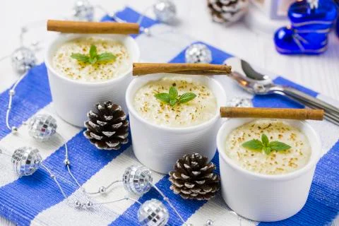 Rice Pudding with Cinnamon Stock Photos