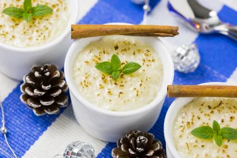 Rice Pudding with Cinnamon Stock Photos