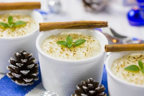 Rice Pudding with Cinnamon Stock Photos