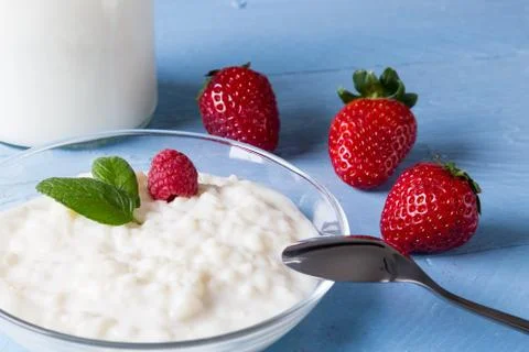 Rice pudding with mint Stock Photos