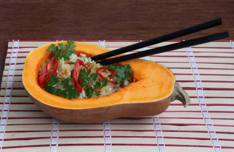 Rice  in a pumpkin Stock Photos