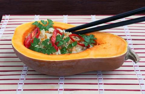 Rice  in a pumpkin Stock Photos