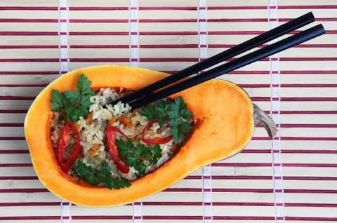 Rice  in a pumpkin Stock Photos