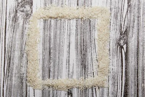 Rice quadrate background with copy space. Plant- based movement, climate Stock Photos