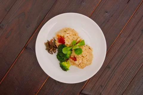 Rice risotto with vegetables on a table Stock-Fotos