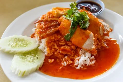 Rice with roasted pork Stock Photos