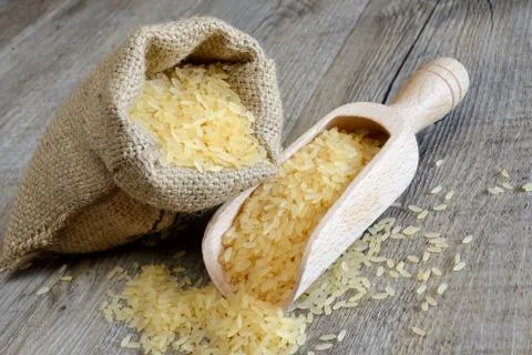 Rice in sack Stock Photos