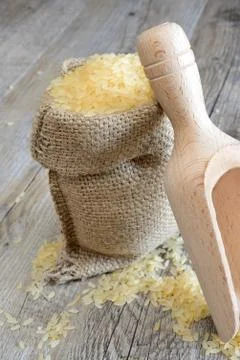 Rice in sack Stock Photos