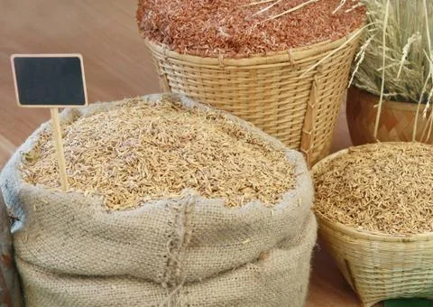 Rice in sack Stock Photos