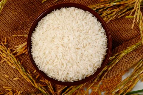 Rice on sack Stock Photos