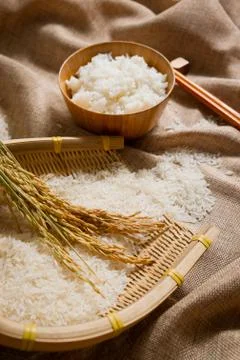 The rice on sackcloth Stock Photos