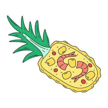 Rice with shrimps in pineapple vector illustration. Asian food Illustration
