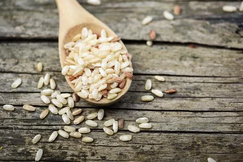 Rice in spoon Stock-Fotos