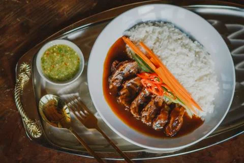 Rice with Stewed Beef 스톡 사진