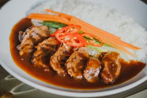 Rice with Stewed Beef Fotos Stock