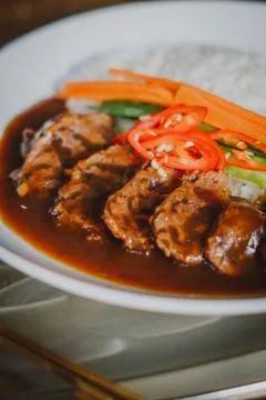 Rice with Stewed Beef Fotos Stock